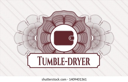 Red rosette (money style emblem) with wallet icon and Tumble-dryer text inside