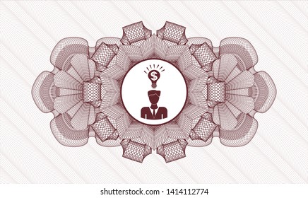 Red rosette or money style emblem with business idea icon inside