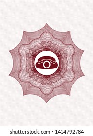Red rosette (money style emblem) with phone icon inside
