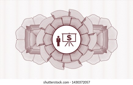 Red rosette or money style emblem with business presentation icon inside
