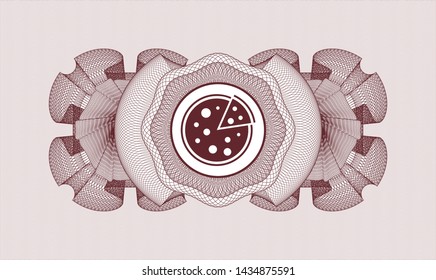 Red rosette (money style emblem) with pizza icon inside