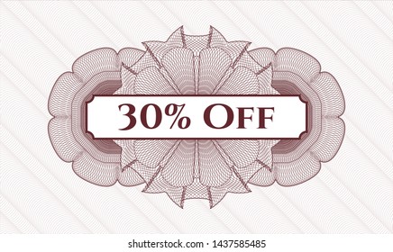 Red rosette (money style emblem) with text 30% Off inside