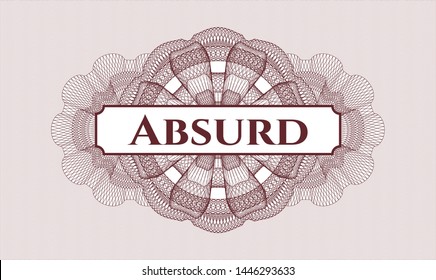 Red rosette or money style emblem with text Absurd inside