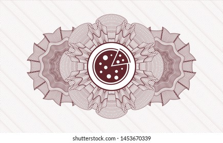 Red rosette or money style emblem with pizza icon inside