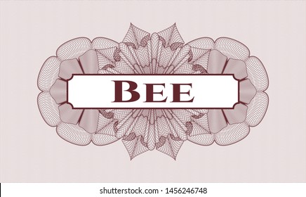 Red rosette (money style emblem) with text Bee inside