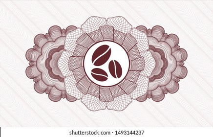 Red rosette (money style emblem) with coffee bean icon inside