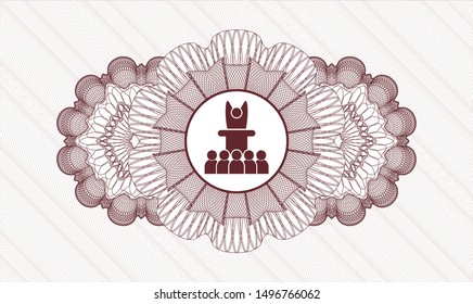 Red rosette (money style emblem) with motivational speech icon inside