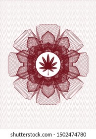Red rosette (money style emblem) with marijuana leaf, weed icon inside