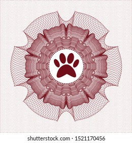Red rosette (money style emblem) with paw icon inside