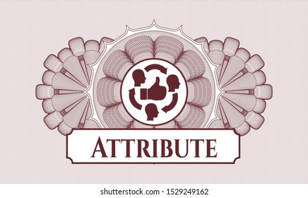 Red rosette (money style emblem) with good customer feedback icon and Attribute text inside