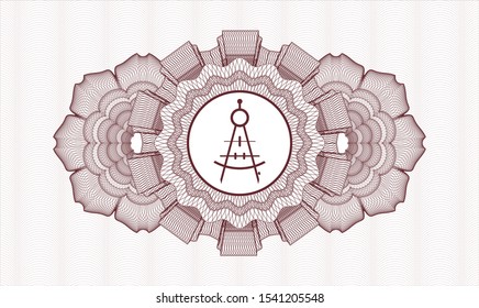 Red rosette (money style emblem) with drawing compass icon inside