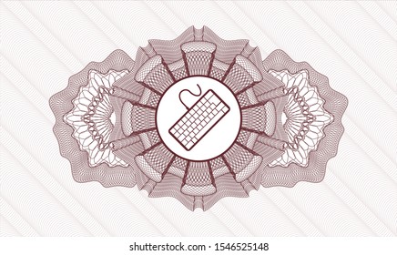 Red rosette (money style emblem) with keyboard icon inside