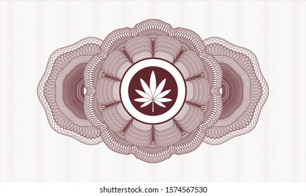 Red rosette (money style emblem) with marijuana leaf icon inside