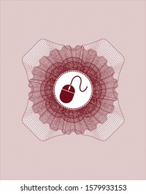 Red rosette or money style emblem with mouse icon inside