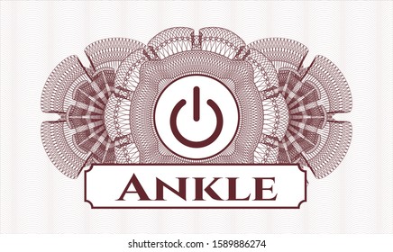 Red rosette or money style emblem with power icon and Ankle text inside