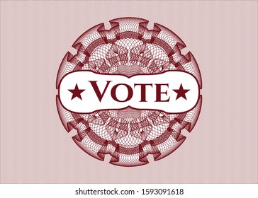 Red rosette or money style emblem with text Vote inside