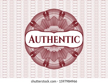 Red rosette (money style emblem) with text Authentic inside