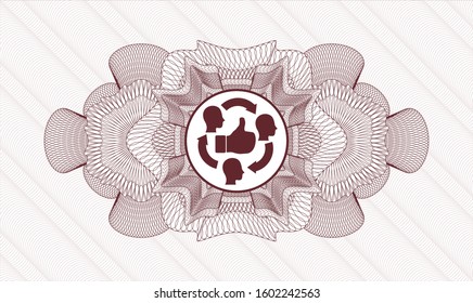 Red rosette (money style emblem) with good customer feedback icon inside