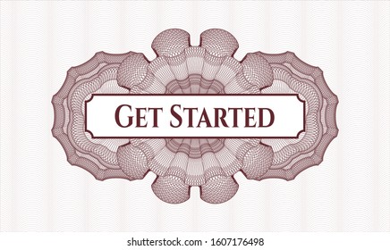 Red rosette (money style emblem) with text Get Started inside