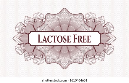 Red rosette or money style emblem with text Lactose Free inside