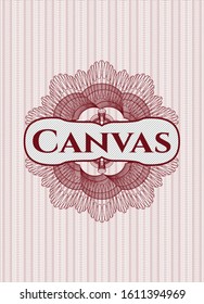 Red rosette or money style emblem with text Canvas inside
