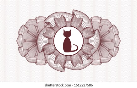 Red rosette (money style emblem) with cat icon inside