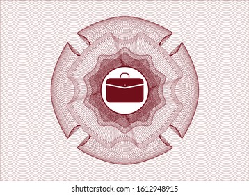 Red rosette or money style emblem with business briefcase icon inside