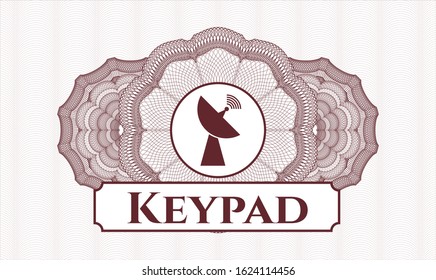 Red rosette or money style emblem with radar icon and Keypad text inside