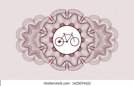 Red rosette or money style emblem with bike icon inside