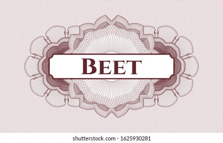 Red rosette or money style emblem with text Beet inside