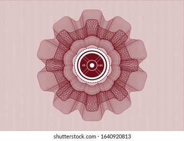 Red rosette (money style emblem) with weightlifting or powerlifting plate (45 lbs) icon inside