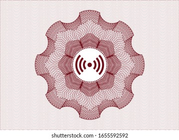 Red rosette or money style emblem with signal icon inside