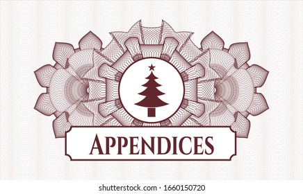 Red rosette or money style emblem with christmas tree icon and Appendices text inside