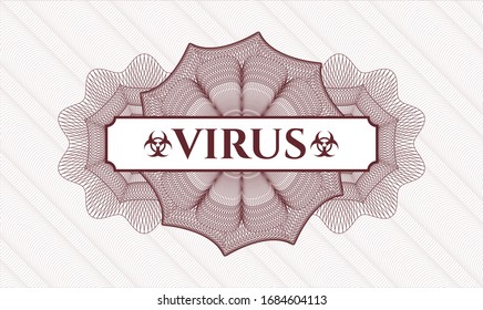 Símbolo rojo o estilo dinero con texto Virus dentro