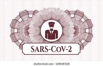 Rosette (Geldstil-Emblem) mit Mann mit Gesichtsmaske-Symbol und SARS-CoV-2-Text innen