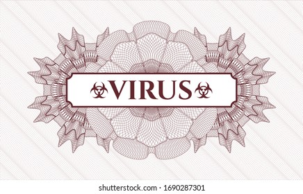 Rosette rojo (emblema del estilo del dinero) con texto Virus dentro