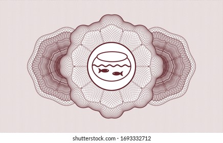 Red rosette or money style emblem with fishbowl with fish icon inside