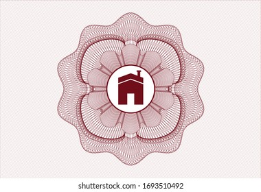 Red rosette (money style emblem) with house icon inside