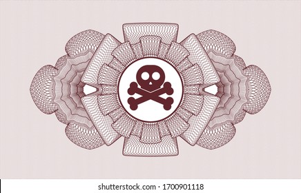 Red rosette (money style emblem) with crossbones icon inside