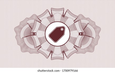 Red rosette (money style emblem) with tag icon inside