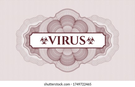 Red rosette (money style emblem). Vector Illustration. Detailed with text Virus inside