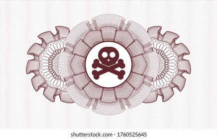 Red rosette (money style emblem). Vector Illustration. Detailed with crossbones icon inside