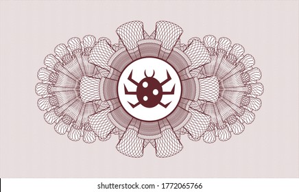 Red rosette (money style emblem). Vector Illustration. Detailed with bug icon inside
