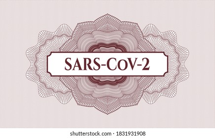 Estampilla roja o emblema del estilo del dinero. Ilustración vectorial. Detallado con el texto SARS-CoV-2 dentro