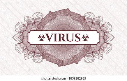 Red rosette or money style emblem. Vector Illustration. Detailed with text Virus inside