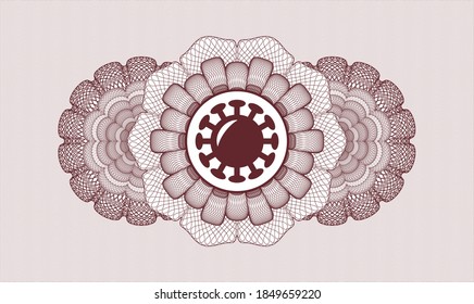 Red rosette (money style emblem). Vector Illustration. Detailed with coronavirus icon inside