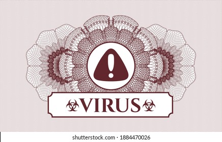 Red rosette (money style emblem). Vector Illustration. Detailed with warning icon and Virus text inside