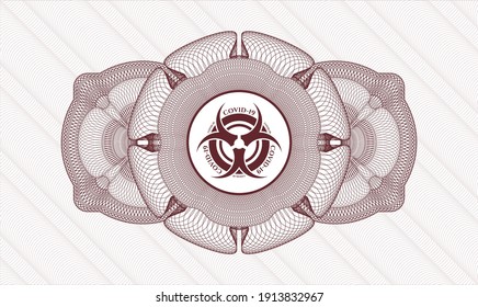 Rosette rojo (emblema del estilo del dinero). Ilustración vectorial. Detallado con el icono de biohazard covid-19