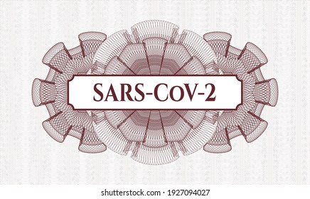 Red rosette (money style emblem). Vector Illustration. Detailed with text SARS-CoV-2 inside
