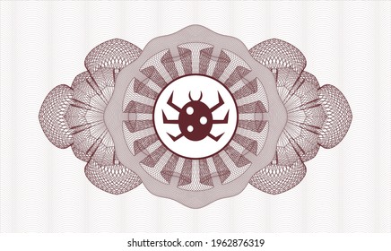 Red rosette (money style emblem). Vector Illustration. Detailed with bug icon inside